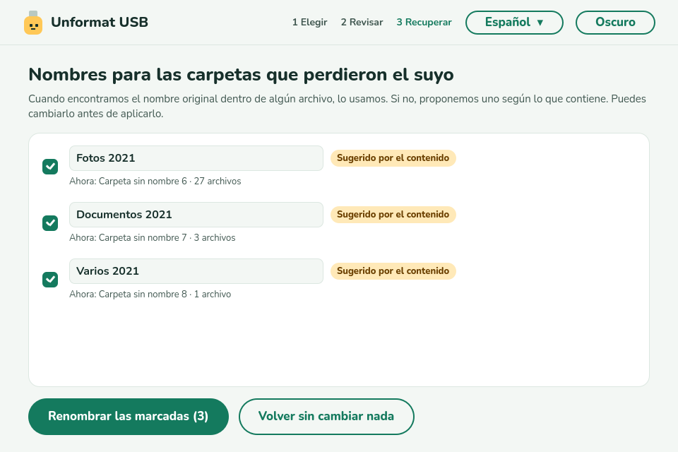 Nombres para carpetas que perdieron el suyo